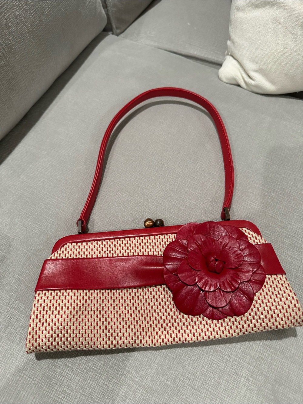 Moschino Vintage Red and Cream Floral Accent Mini Shoulder Bag